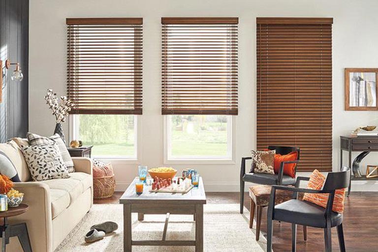 2" Premium Cordless Privacy No Holes Stained Faux Wood Blinds